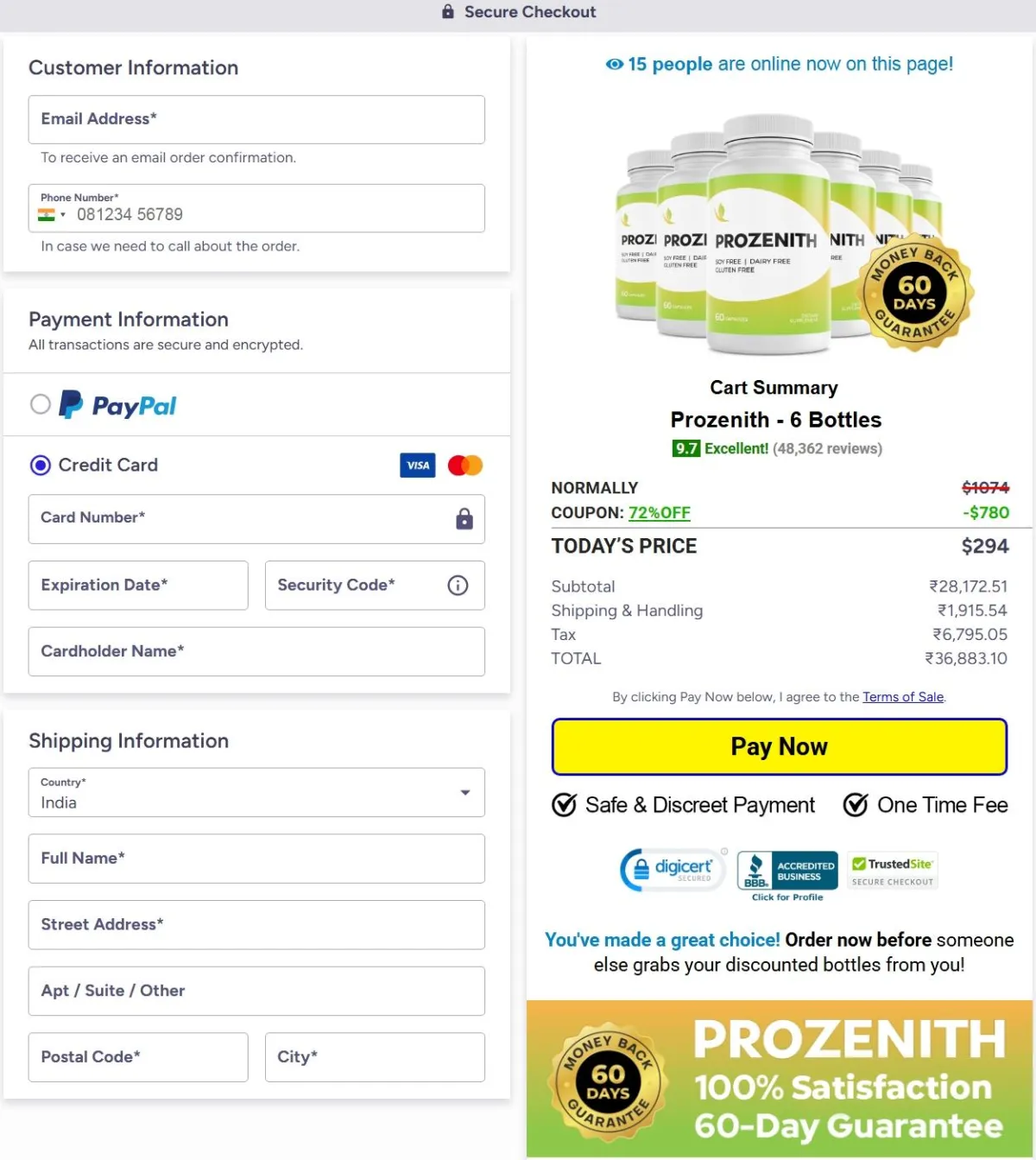Prozenith order page