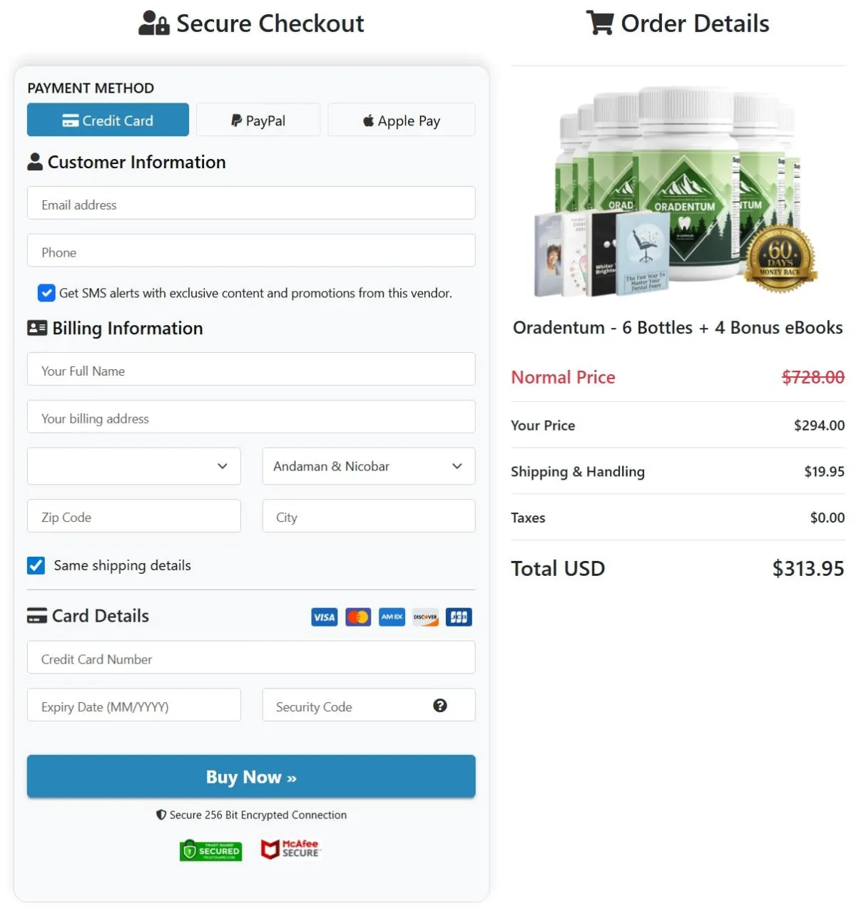 Oradentum order page