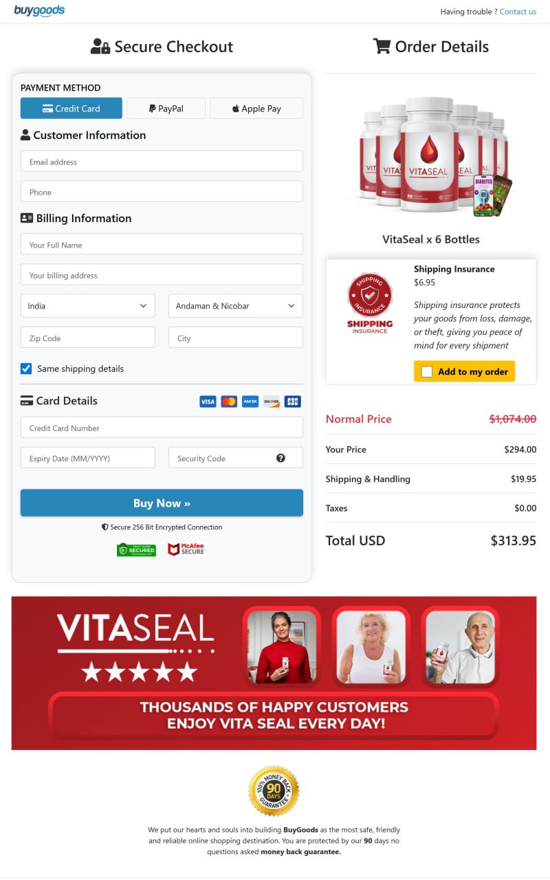 Vitaseal Order Page