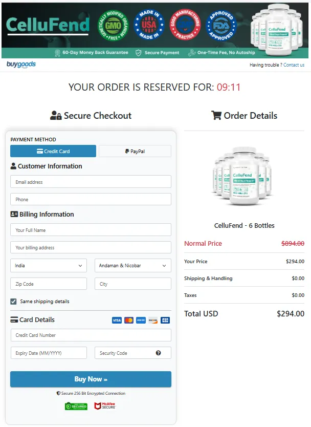 CelluFend Order Page