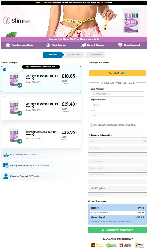 SlimMe Detox Tea Order Page