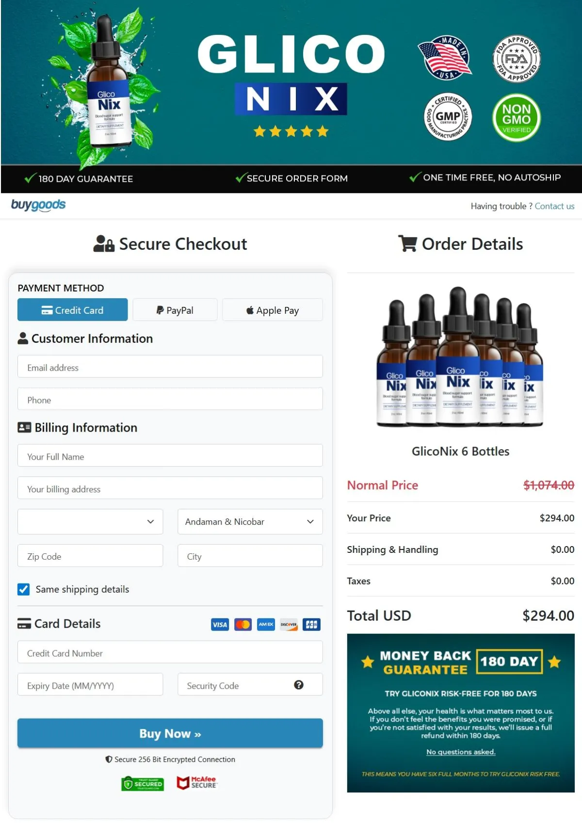 Gluconix Order Page