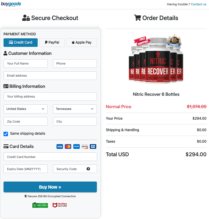Nitric Recover Order Page
