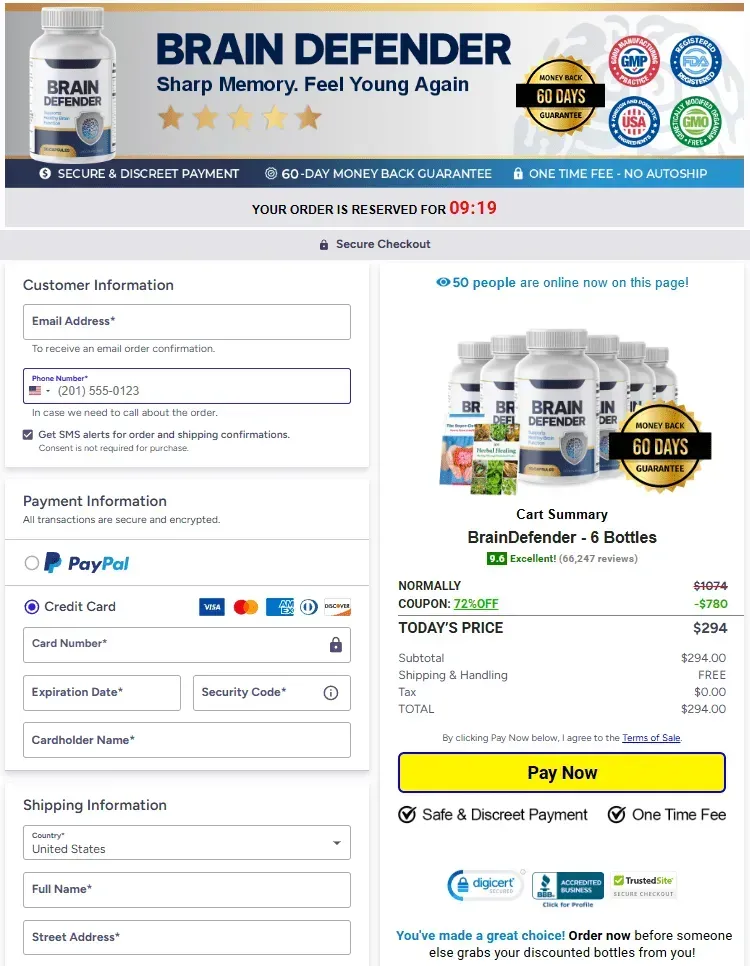 BrainDefender Order Page