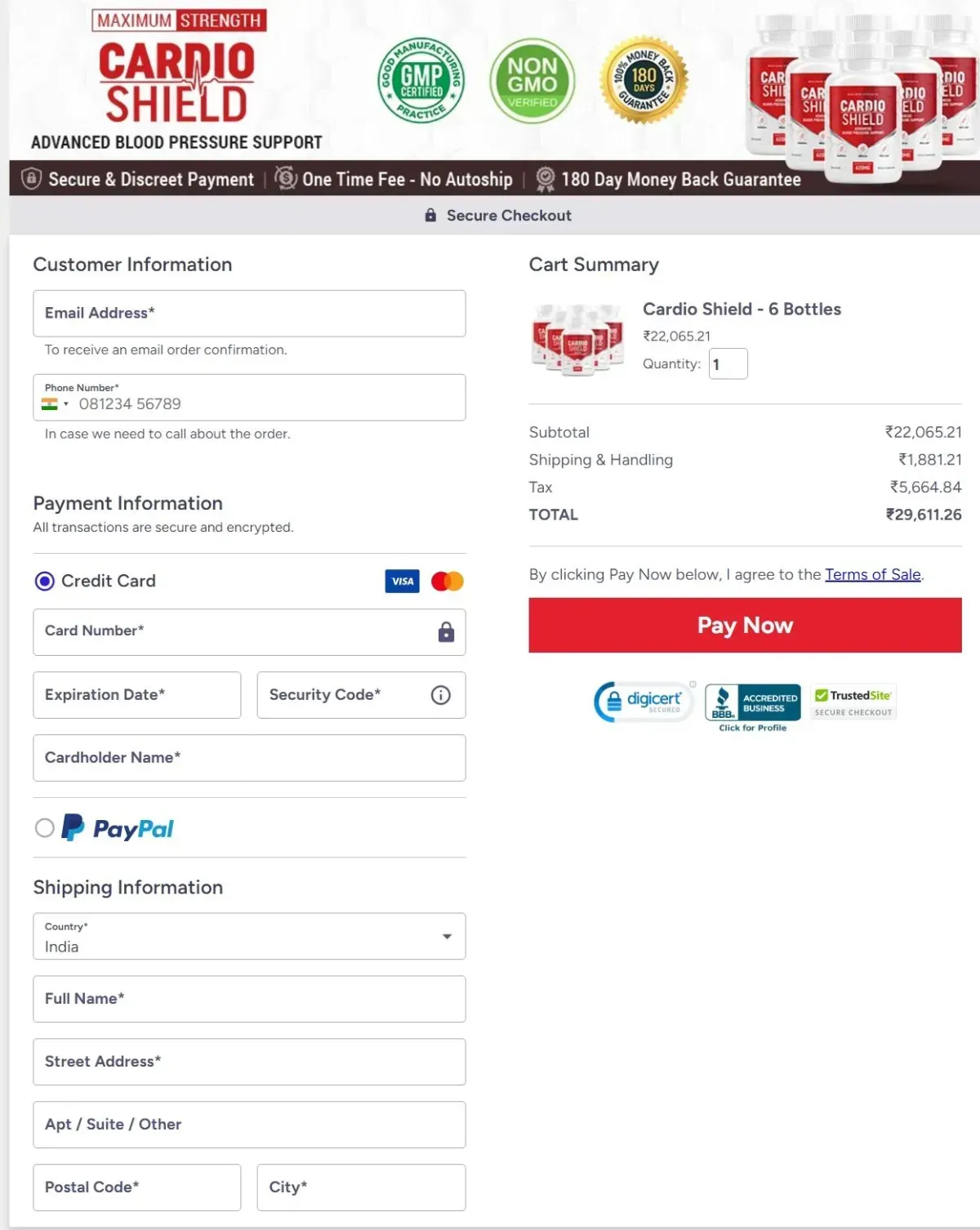 Kardio Max Order Page