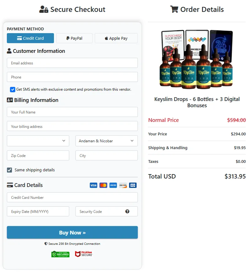 Keyslim Drops Order Page