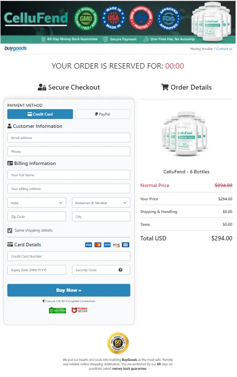 CelluFend Order Page