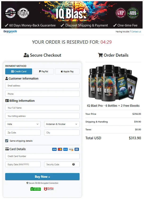 IQ Blast Pro Order Page