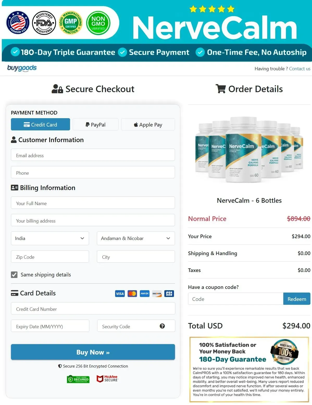 NerveCalm Order Page