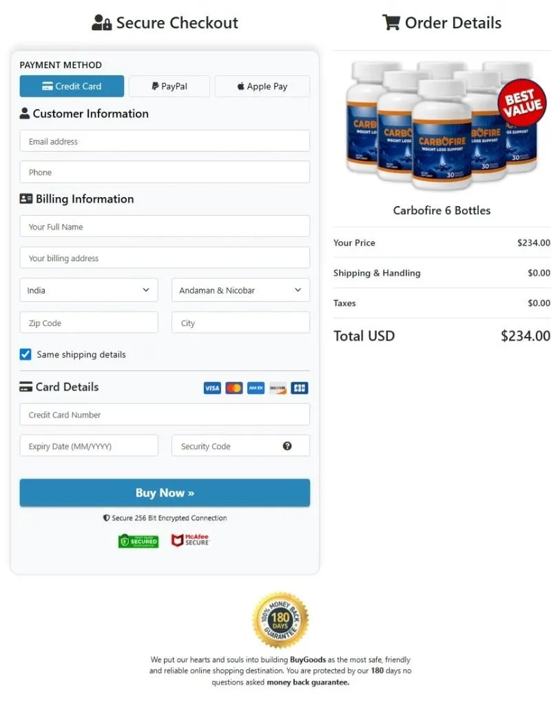 CarboFire Order Page