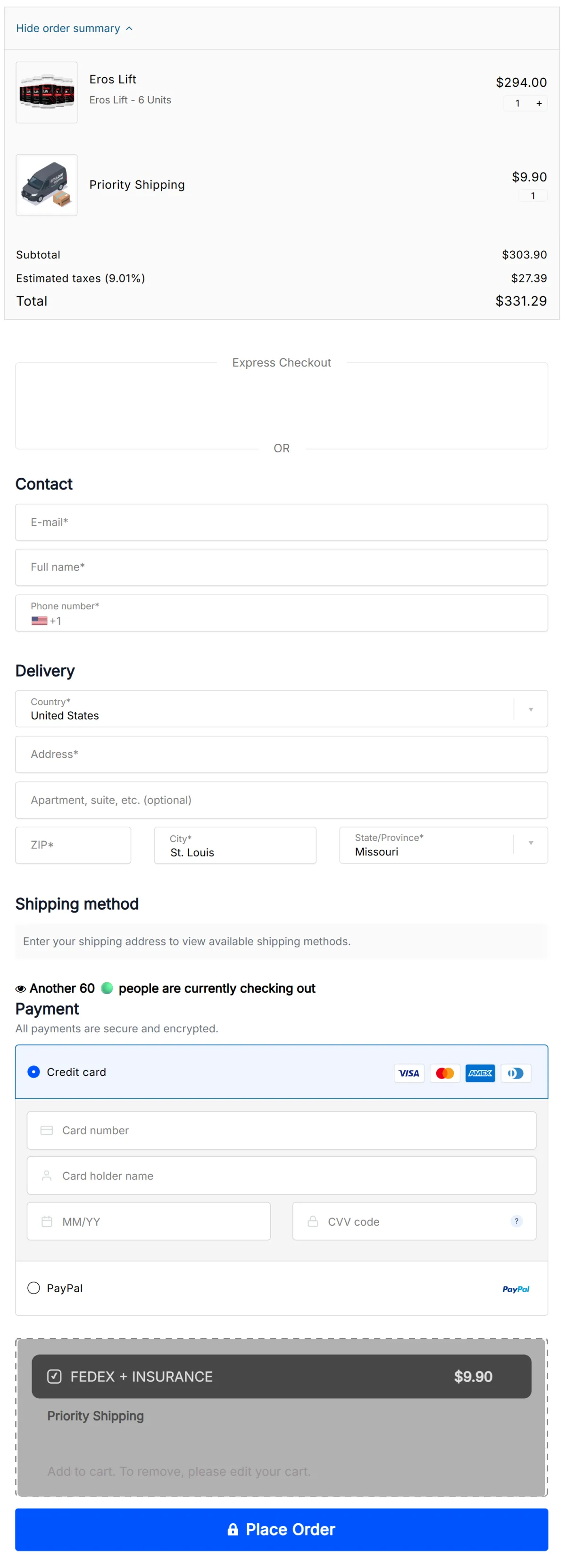 Eros Lift Order Page