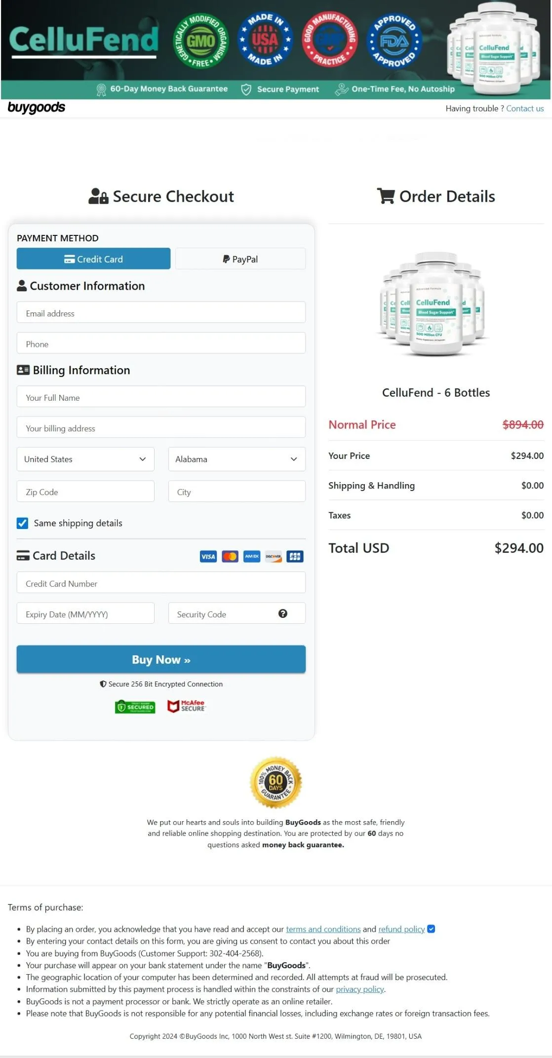 CelluFend Order Page