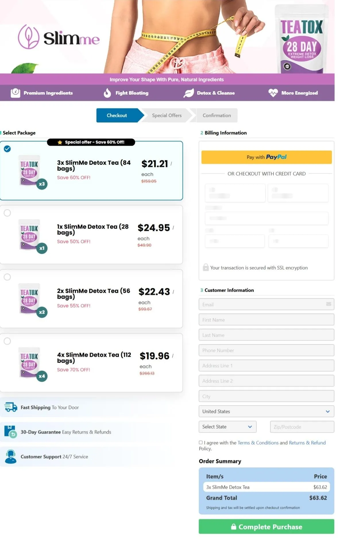 SlimMe Detox Tea Order Page