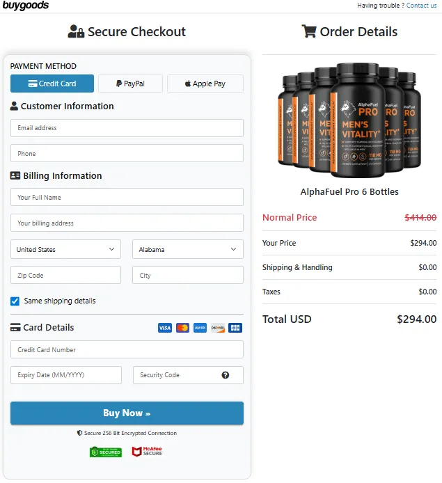 Alpha Fuel Pro Order Page