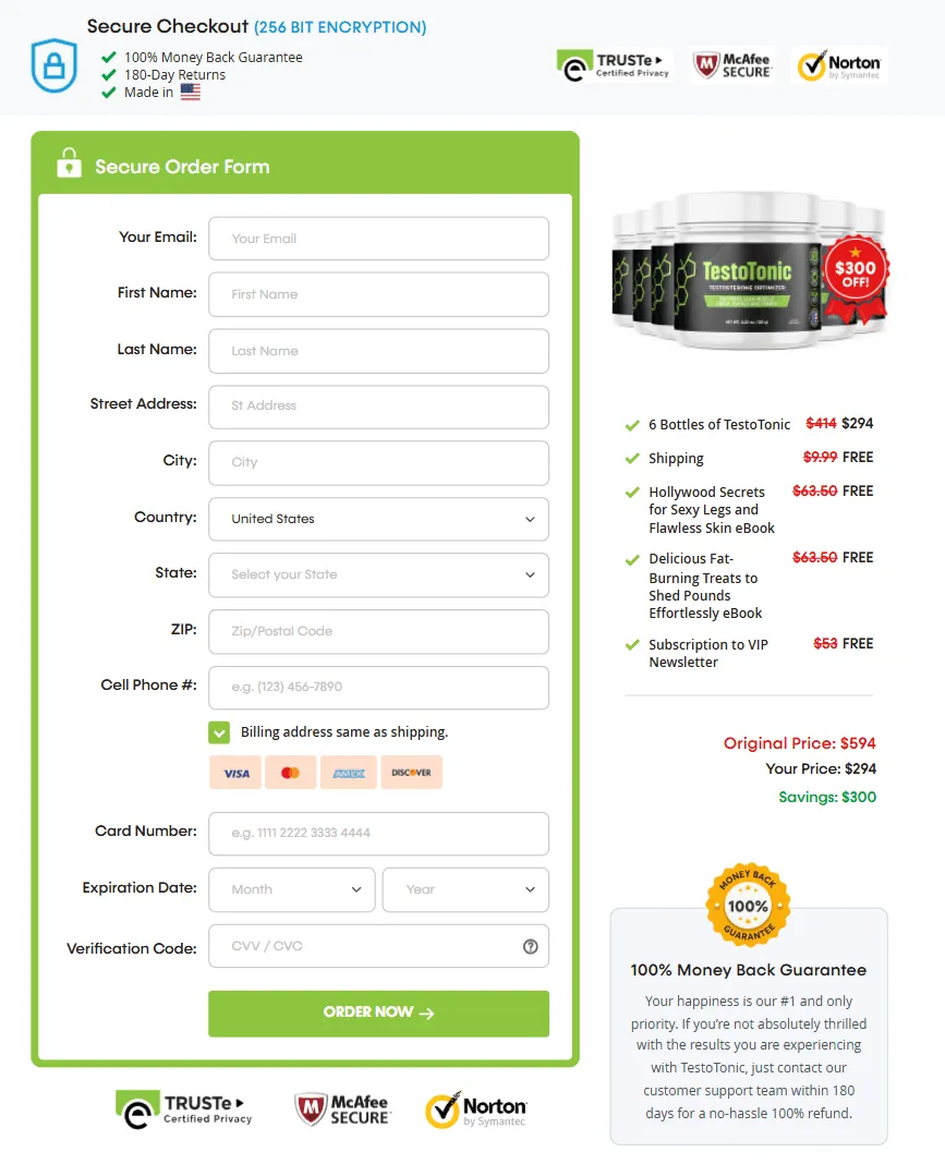 TestoTonic Order Page