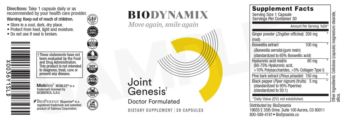 Joint Genesis biodynamix supplement facts