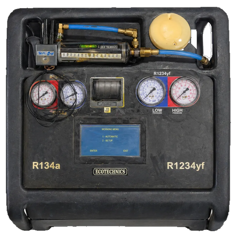 Automotive AC precision gauges glowing with cool blue accents