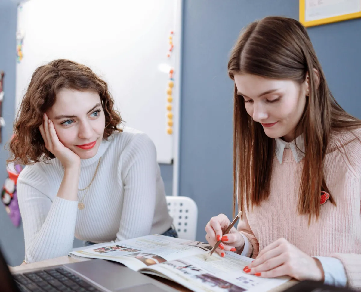 two females studying