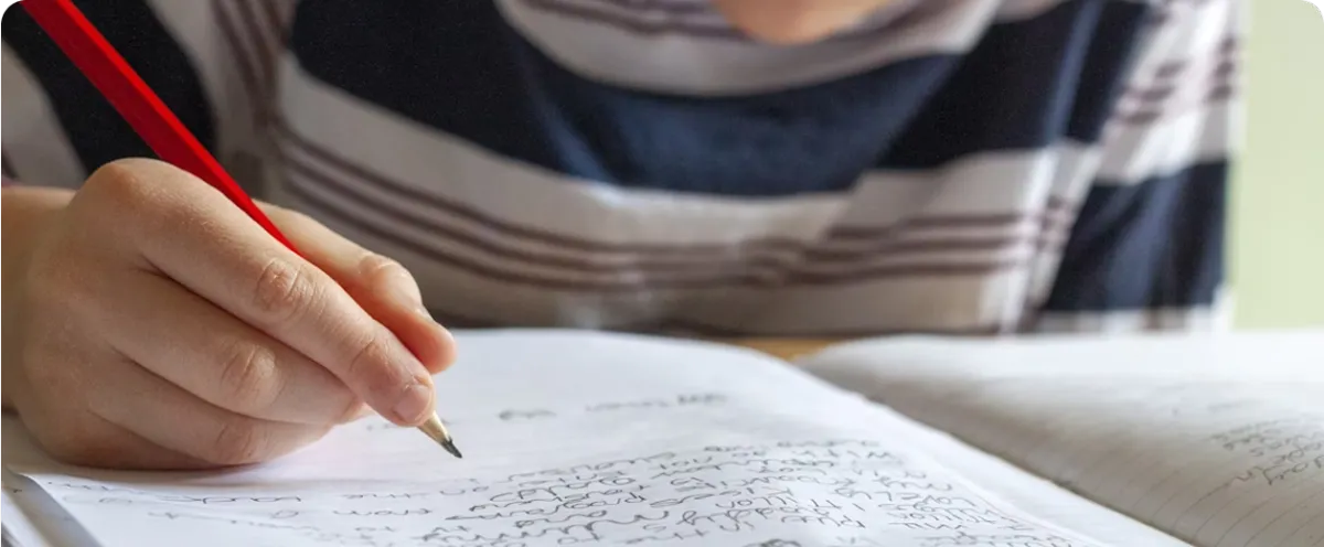 young child writing on a notebook