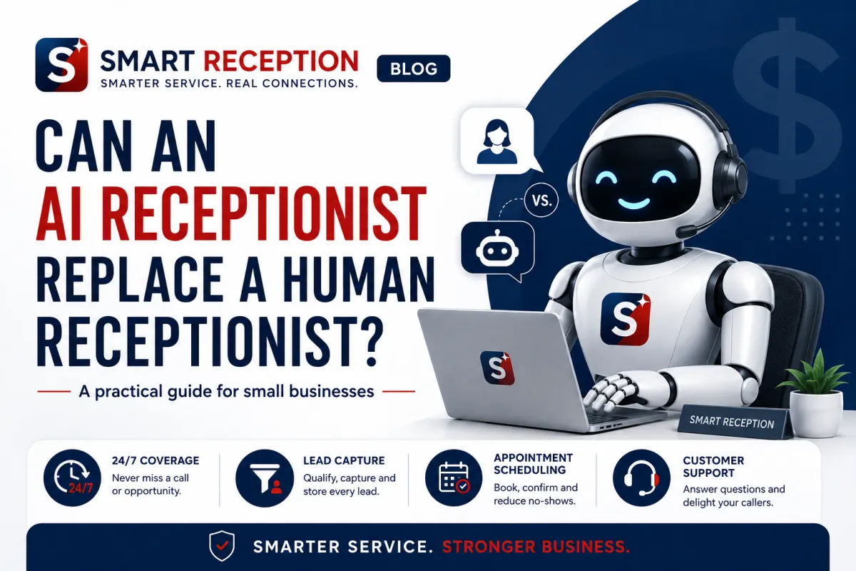 AI receptionist helping a small business customer by phone and chat