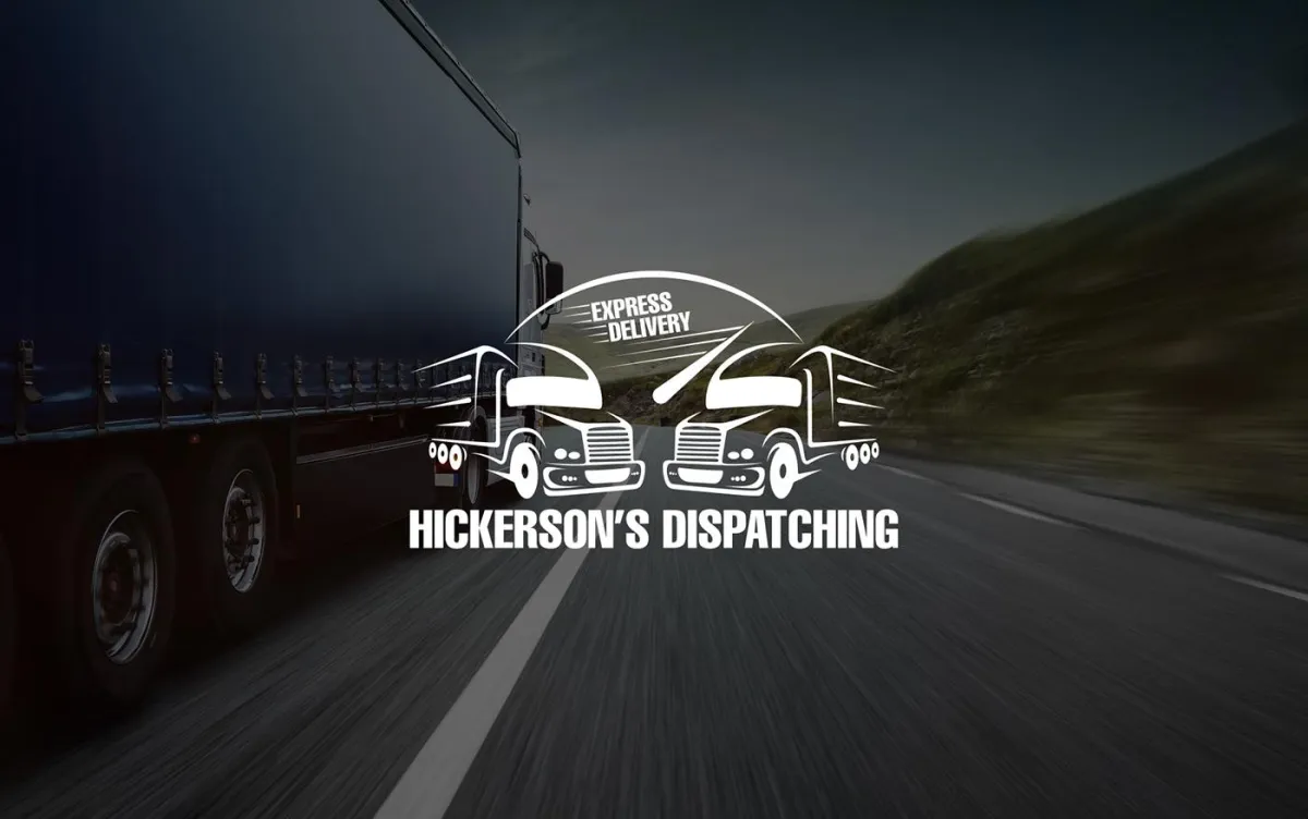 A truck driving on a road with a banner displaying "Richardson's Dispatching" prominently featured.