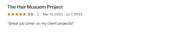 5 star Hair Museum branding project review on upwork 