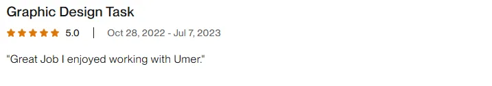 5-star graphic design testimonial from Upwork client