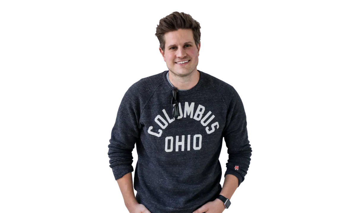 Photo of Jim Ross in a sweatshirt printed "Columbus Ohio"