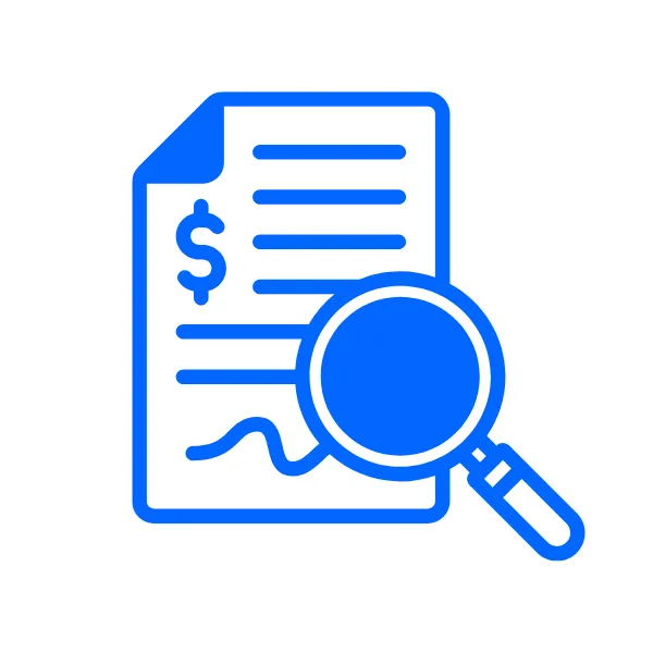 Icon of a contract and magnifying glass