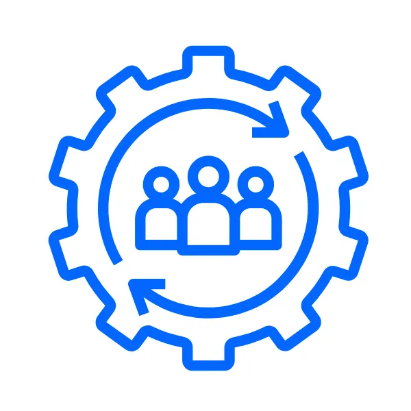 Icon of people inside a gear symbol