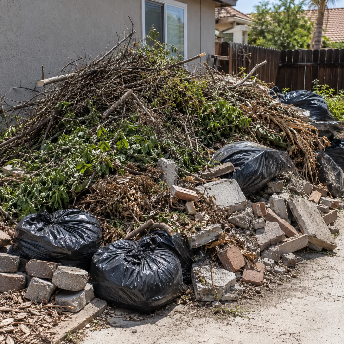 Heavy outdoor debris overlap cleanup in Fresno