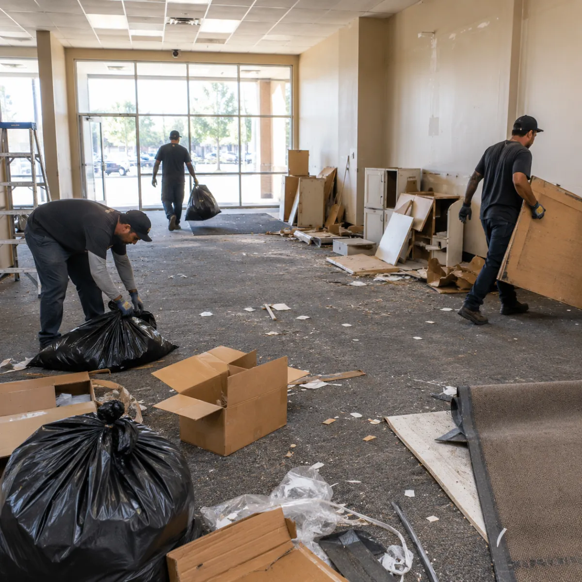 Property manager turnover cleanup in Fresno with a commercial space being cleared out