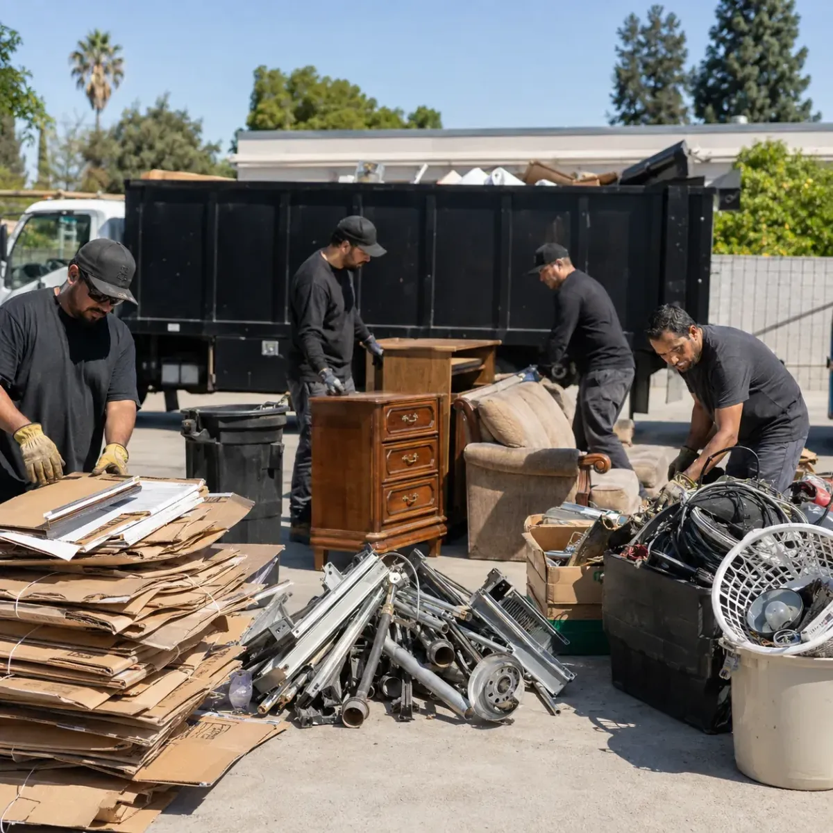 The Junk Men sorting usable/recyclable material after a pickup