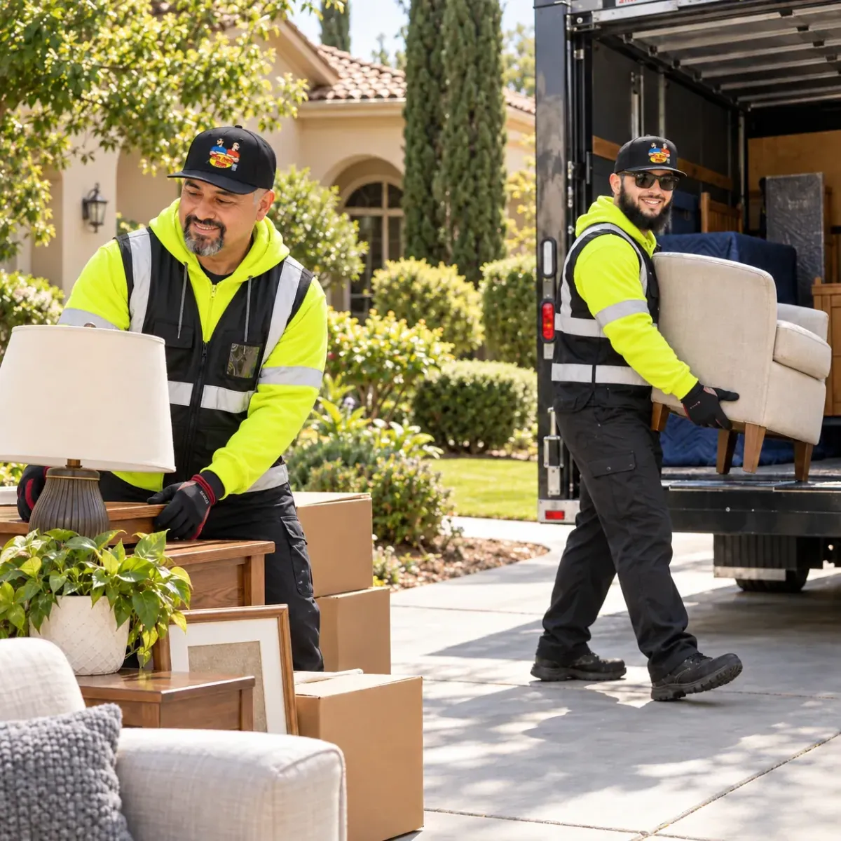 Crew removing household furniture from a property in Fresno's Tower District