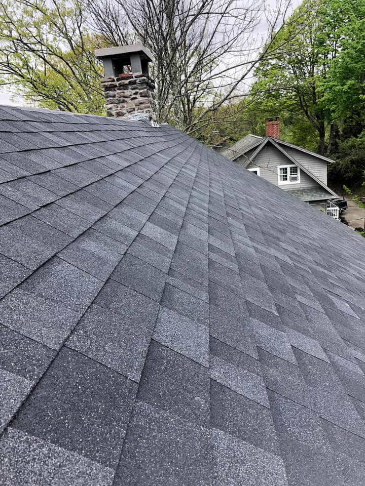 The roof of a building with a tree in the background