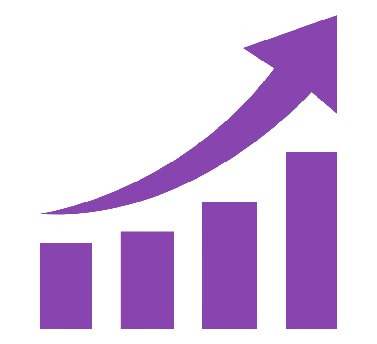 Purple Vector Image of Revenue Bar Graph with Arrow Going Up