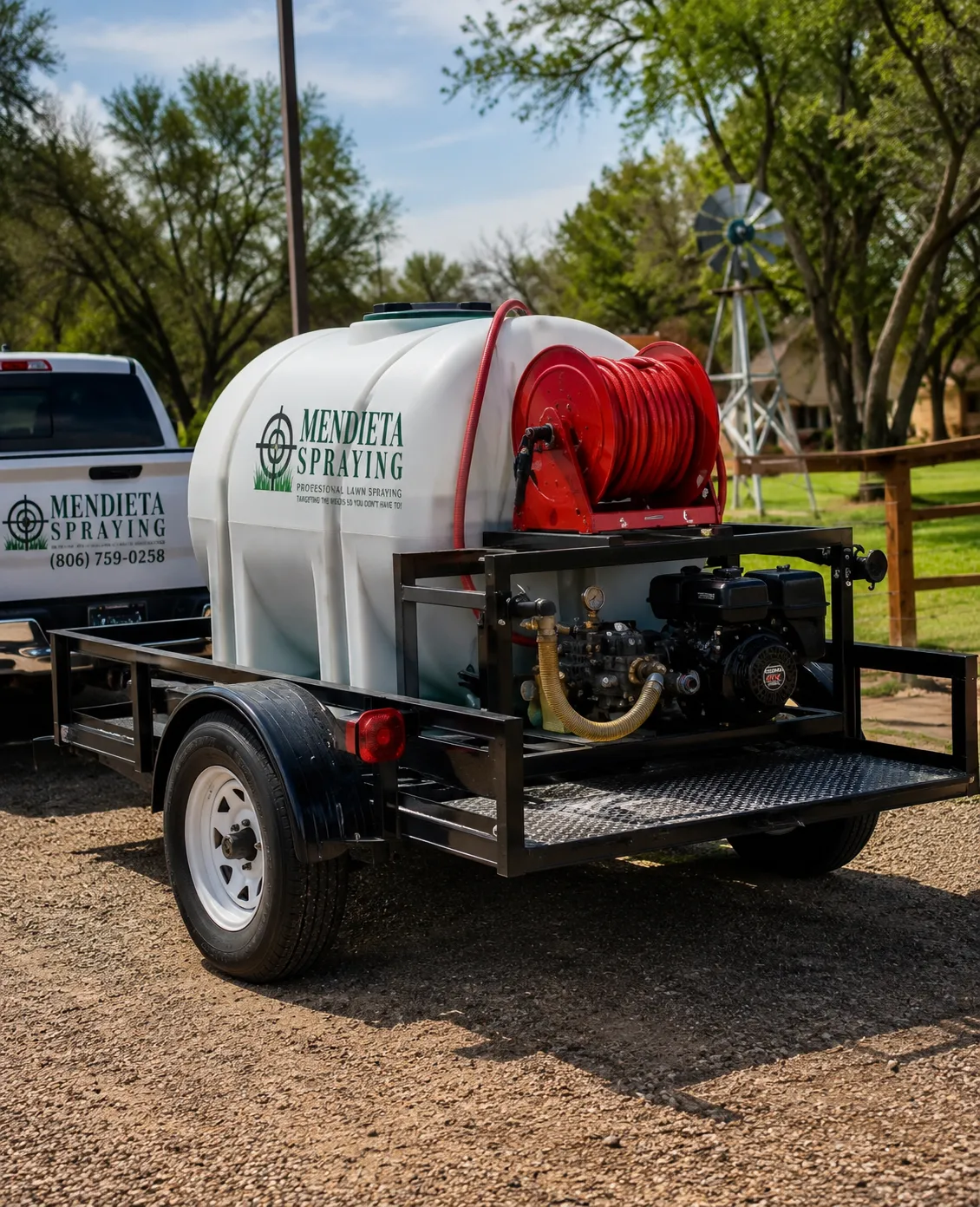 Commercial grade lawn spraying equipment in action