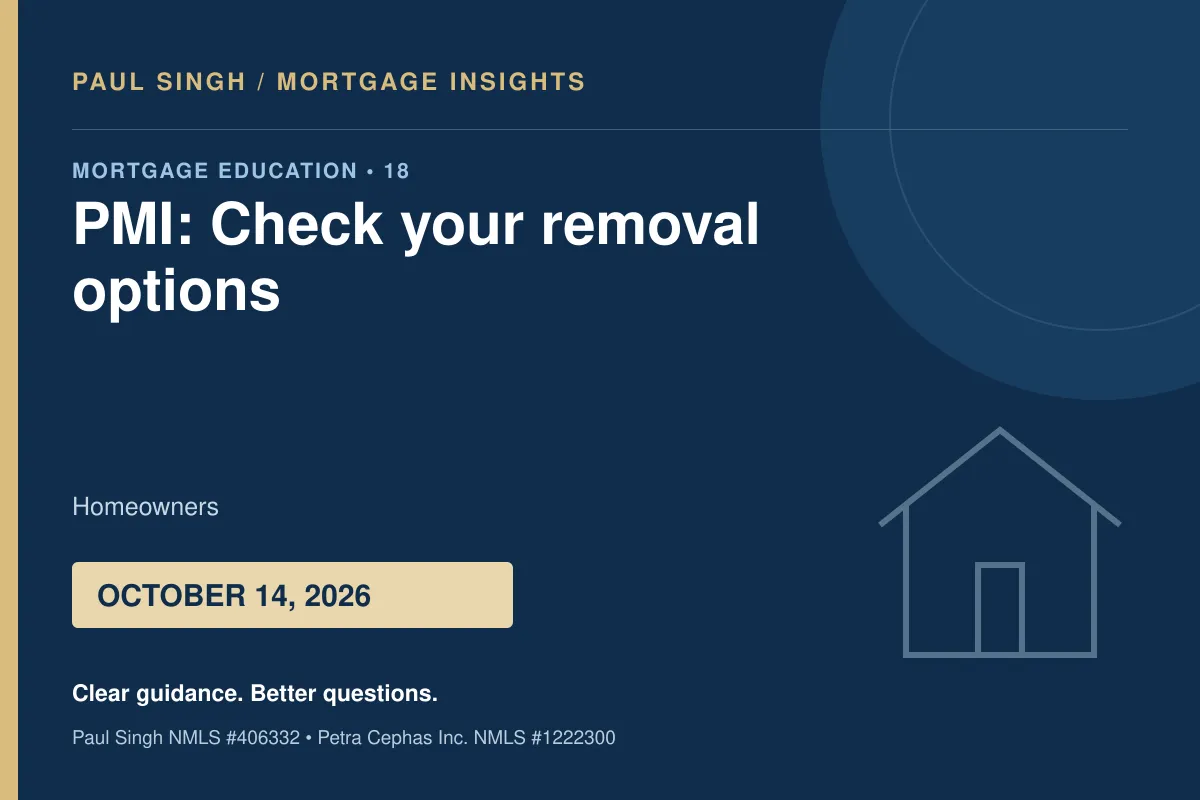 PMI Removal: Ask Your Servicer Before Assuming You Need a Refinance | October 14, 2026