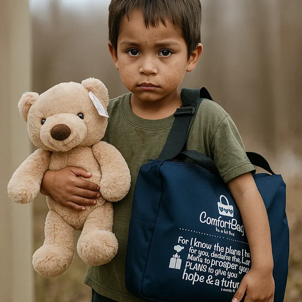 Child with comfort bag