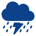 Blue ion of a cloud pouring rain and lightning