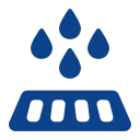 Blue icon of water dropets above a water drain