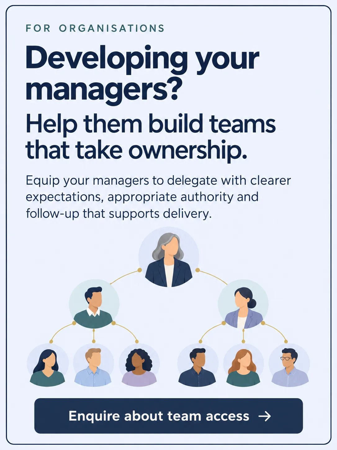 Developing your managers? Help them build teams that take ownership. Enquire about organisational access to leadership learning.