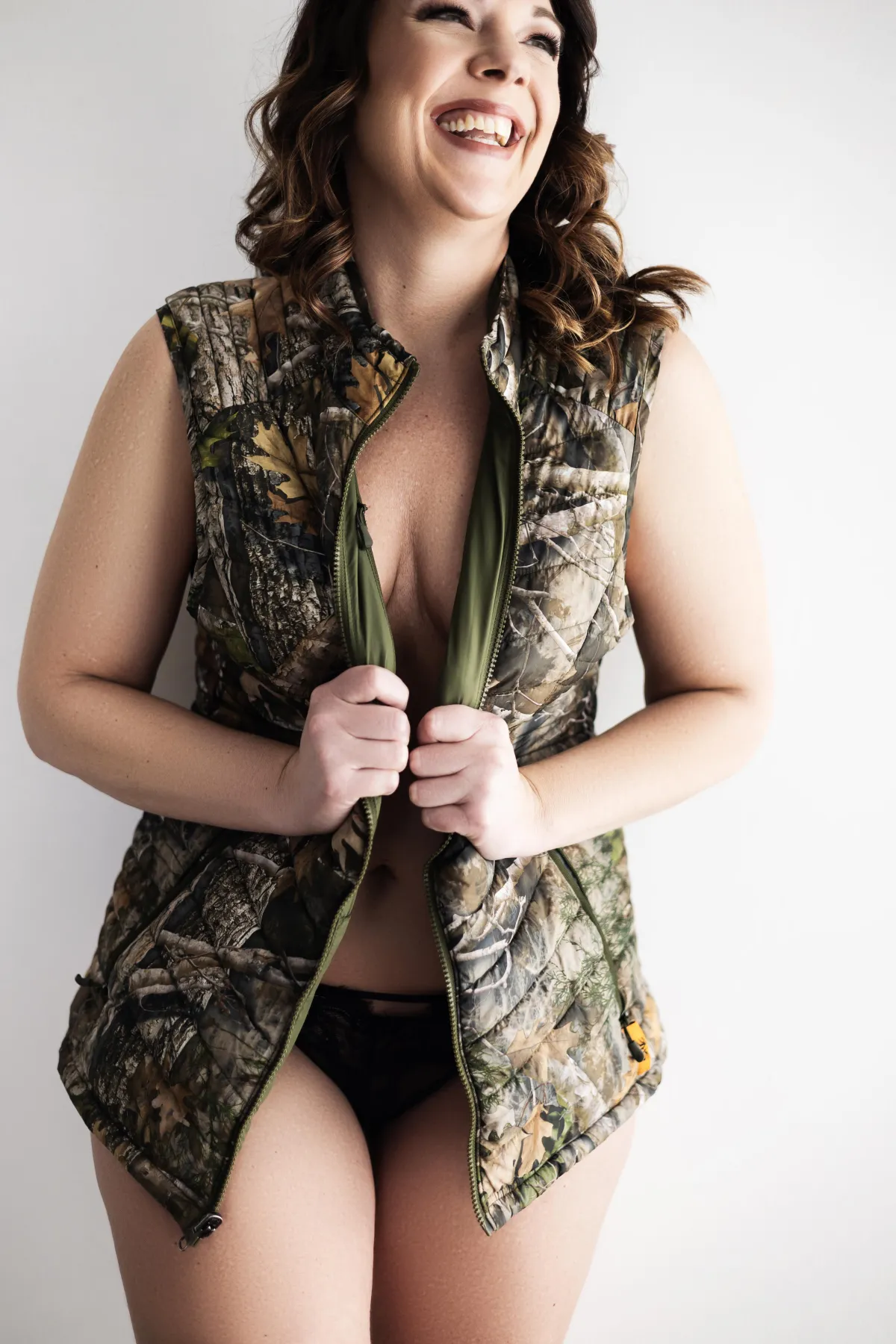 Minneapolis Boudoir woman in hunting vest