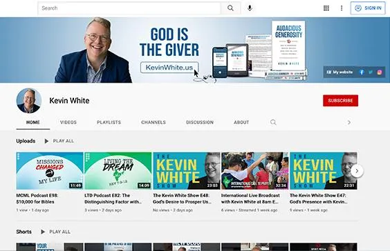 Preview of Kevin White’s youtube account
