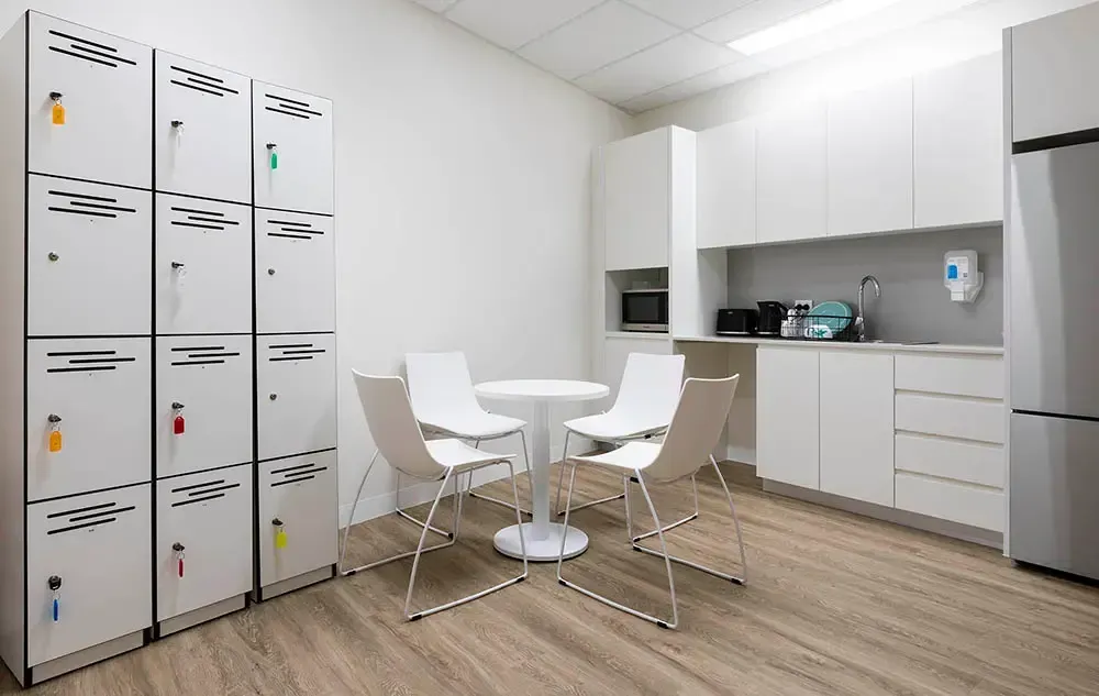 white marble and white lights modern office fit out in Sydney