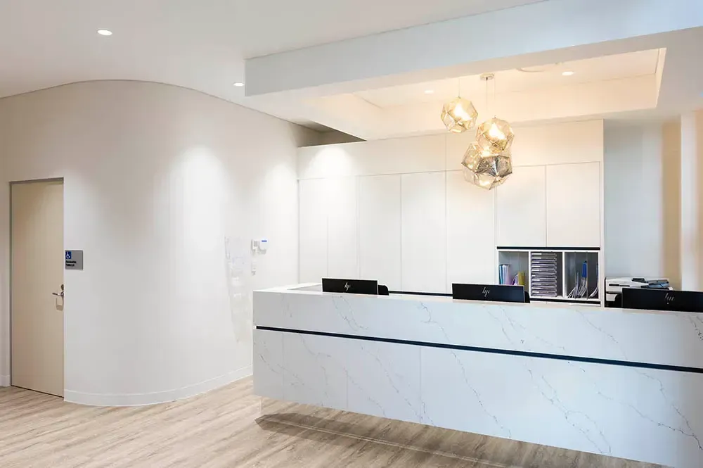 ultra modern white marble fit out reception desk