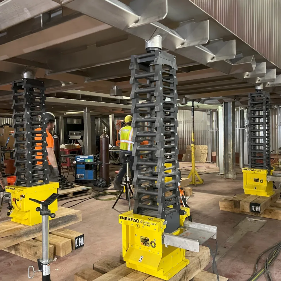 Custom CHL platform installation using Enerpac Cube Jacks for food, beverage, and sanitary processing