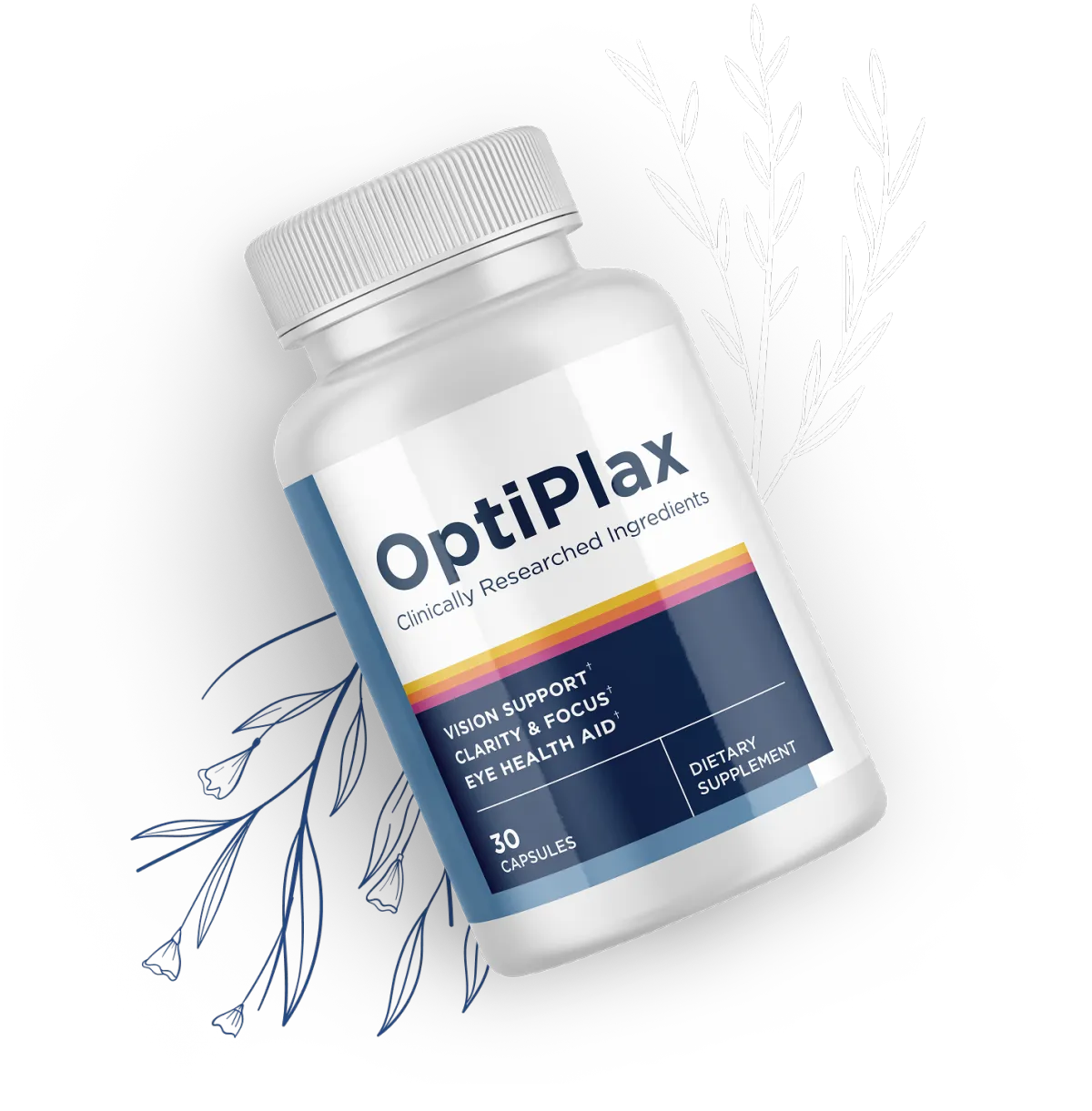 Premium OptiPlax bottle with botanical accents representing natural wellness