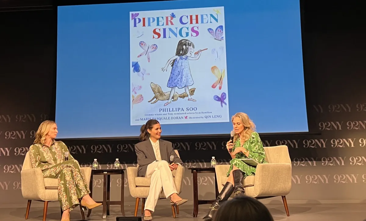 Maris Pasquale Doran, Phillipa Soo and the moderator on stage at 92NY for the launch of Piper Chen Sings