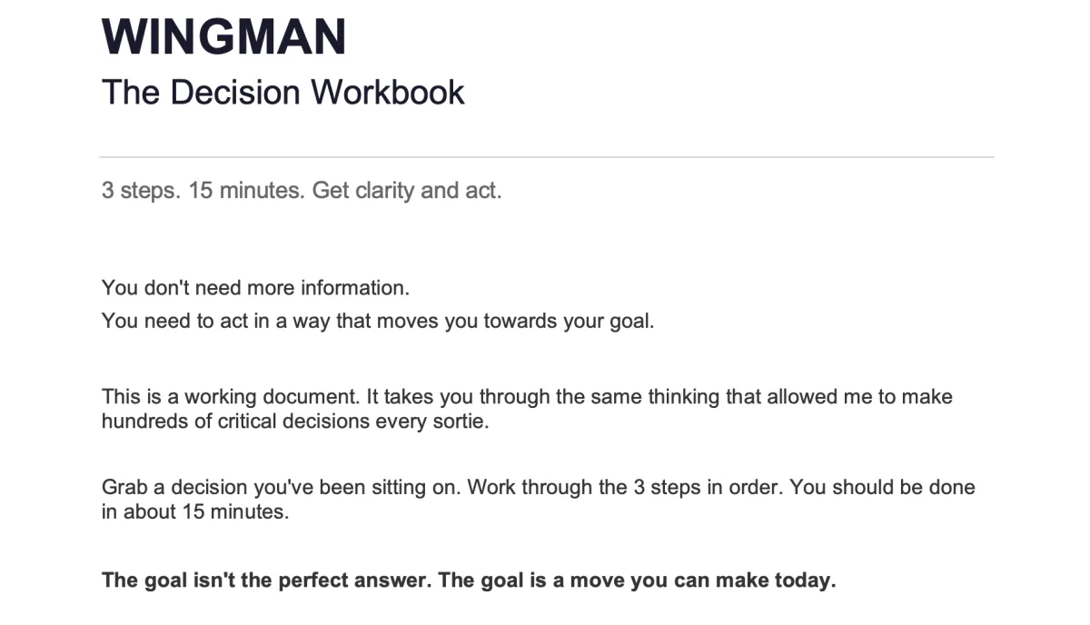 Mockup of the Find Your Next Move Decision Workbook PDF